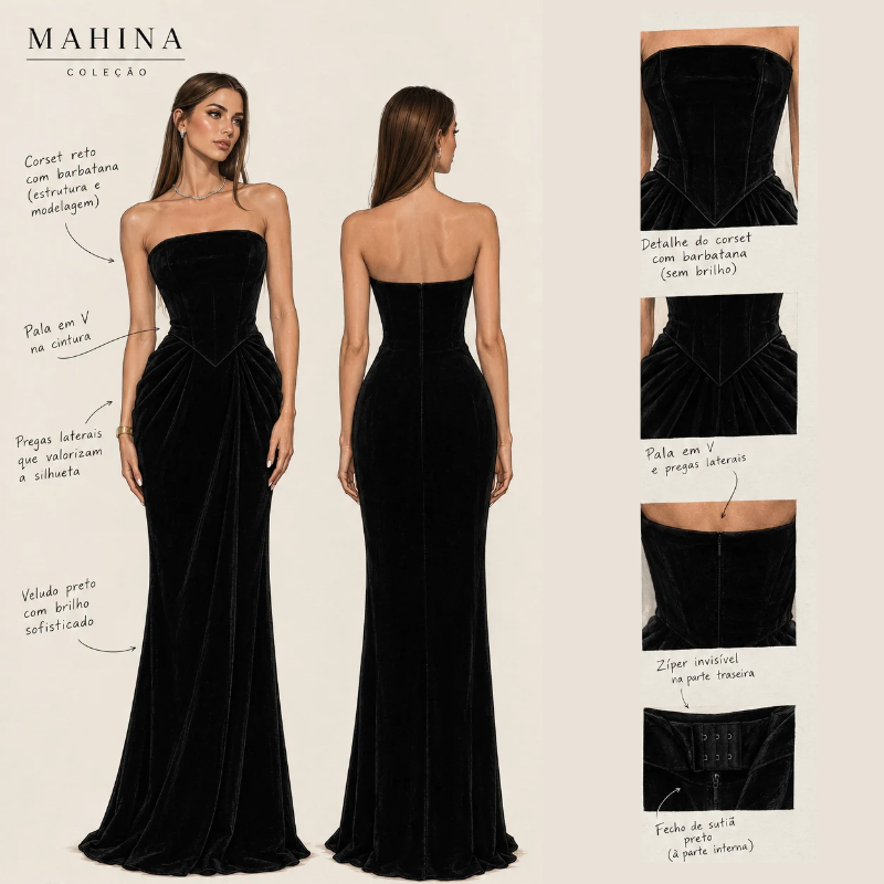 Vestido Helena Veludo Preto (prazo de 7 dias úteis para disponibiliza-lo após a compra)